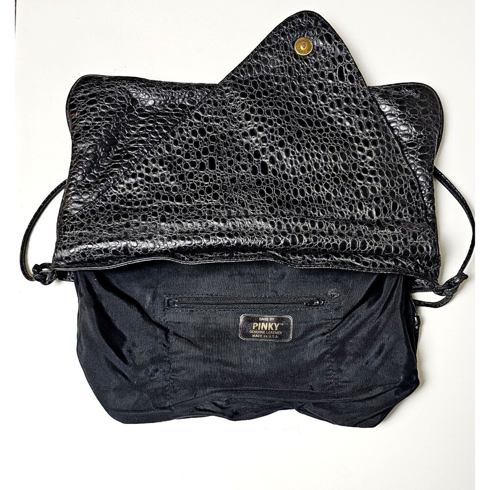 VTG Pinky Crossbody Shoulder Bag Pebble Leather Elephants Tassel Blk 1980s USA! - Picture 9 of 14